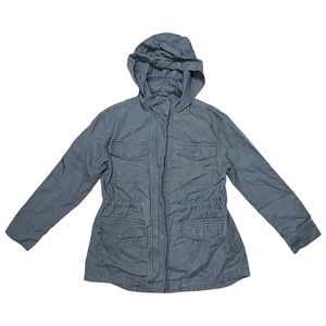 Universal Thread Utility Anorak Safari Jacket Zip Up Snap Hooded Graphite Blue